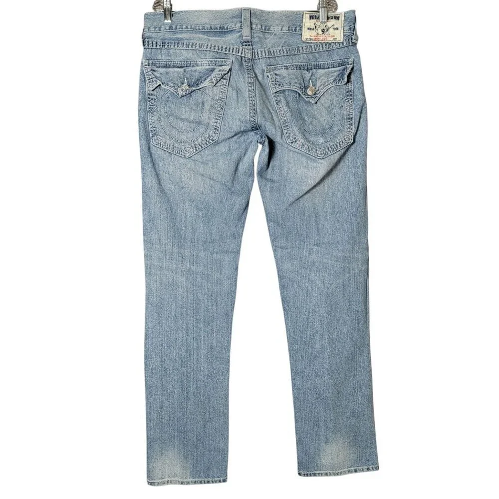 True Religion Mens Y2K Light Wash Boot Cut Flap Pockets Faded Jeans 36 USA
